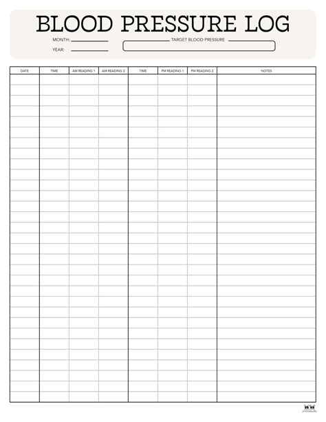 Printable Blood Pressure Log