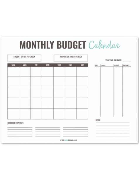 Printable budget calendars for success