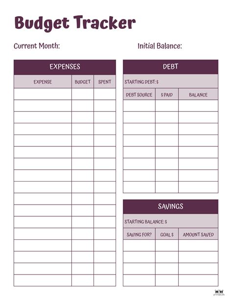 Printable budget planner