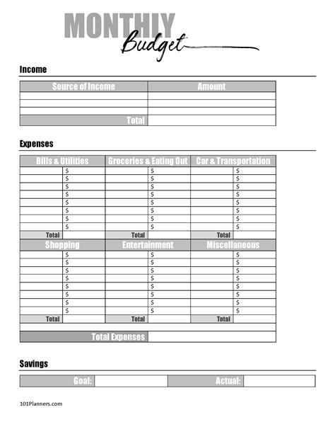 Printable Budget Template