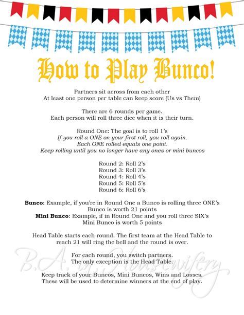 Printable Bunco Rules