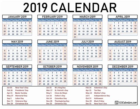 Printable Calendar 2019