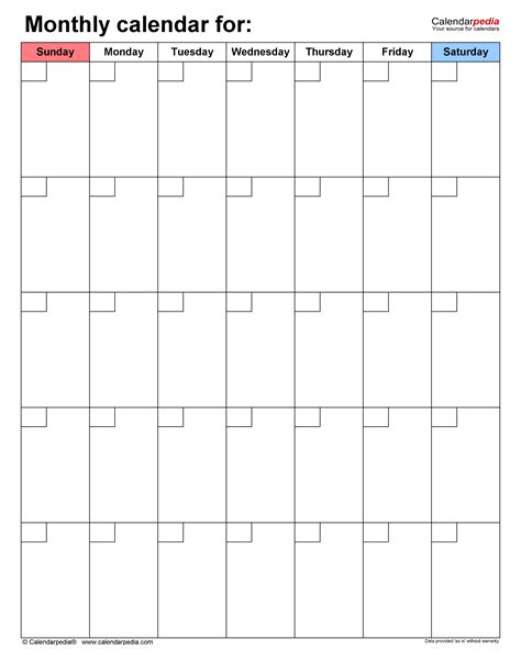 Printable calendar template word 6