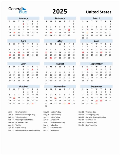 Printable Calendar with Holidays PDF