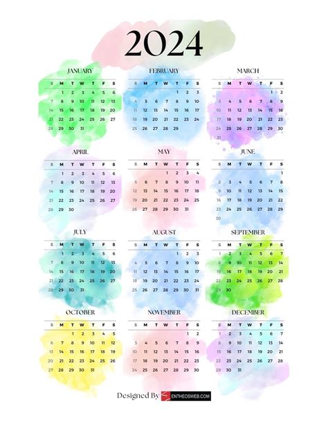 A cute free printable calendar with a watercolor design