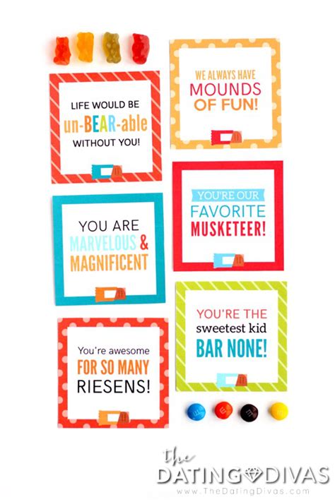 Printable candy bar sayings with a colorful background