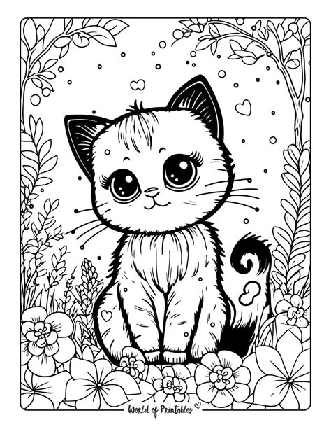 A picture of a cat with a printable coloring page