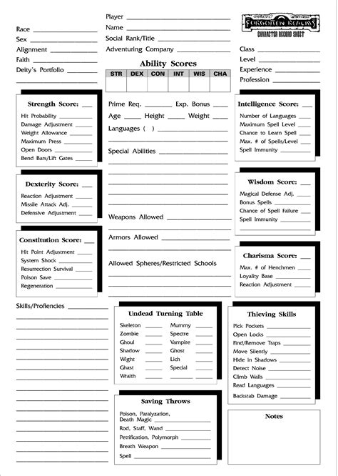 Printable Character Sheet Template