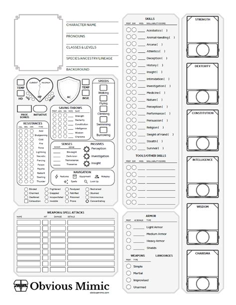 Advantages of using printable character sheets