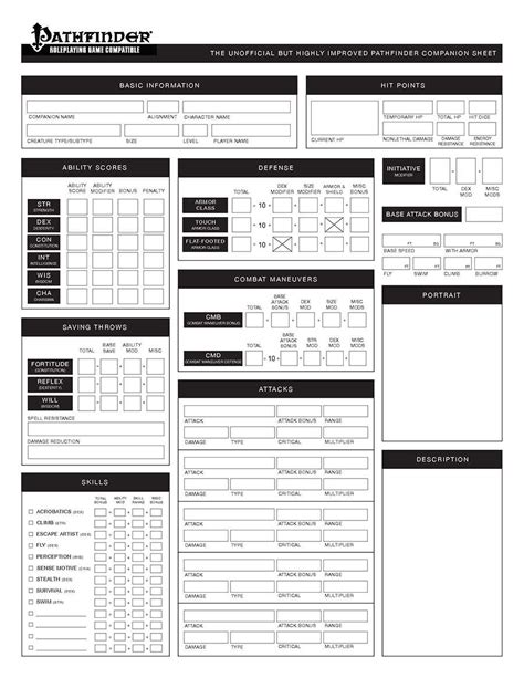 Choosing the right printable character sheet