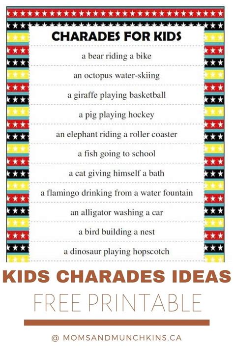 Printable charades ideas for kids