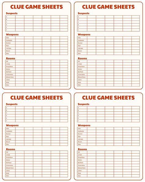 Printable Clue Sheets Templates