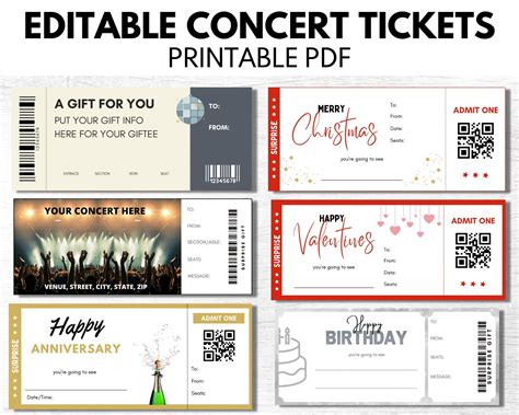 Printable concert tickets