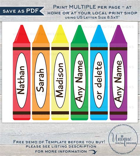 Printable crayon name tag template for kids