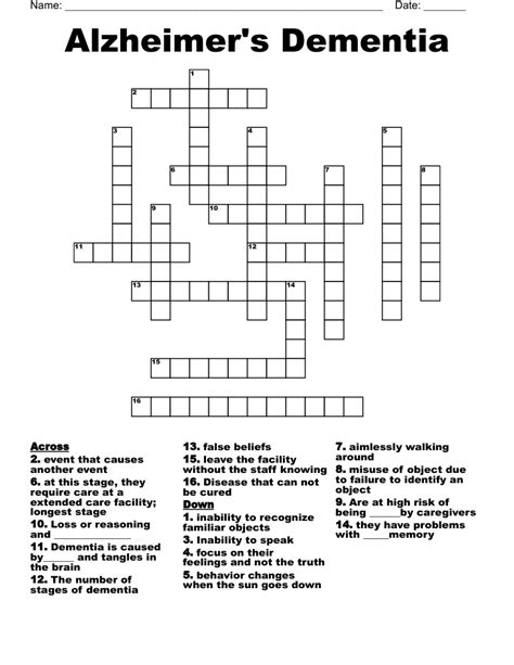 Printable Crosswords for Dementia Patients and Seniors