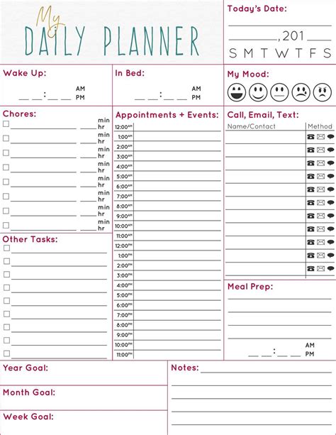 Printable daily planner