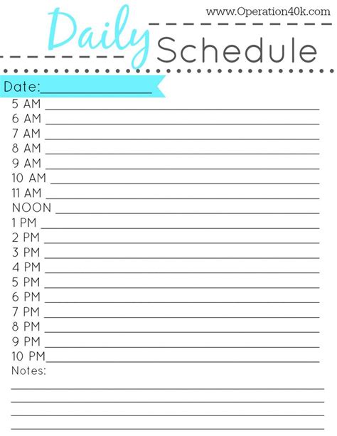 Printable Daily Schedule Template with Time Slots