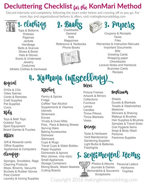 Printable decluttering checklist