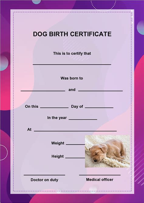 Cute Dog Birth Certificate Template