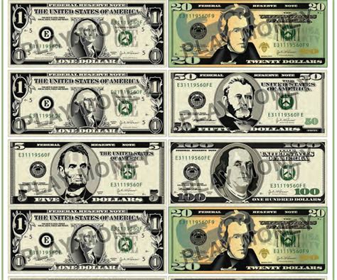 Printable dollar bills for education