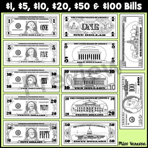 Printable dollar bills for financial literacy