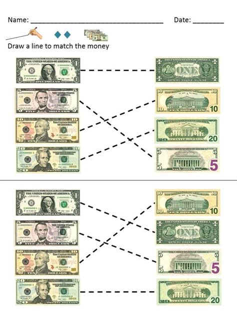 Printable dollar bills for math practice