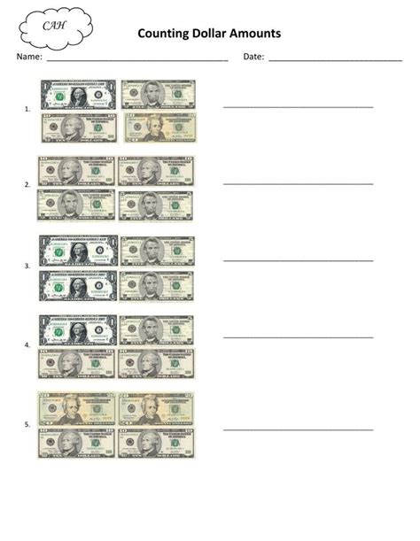 Printable dollar bills for special education