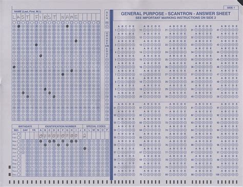 Printable Education Scantron Sheets