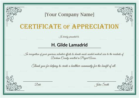 Printable Employee Certificate of Appreciation