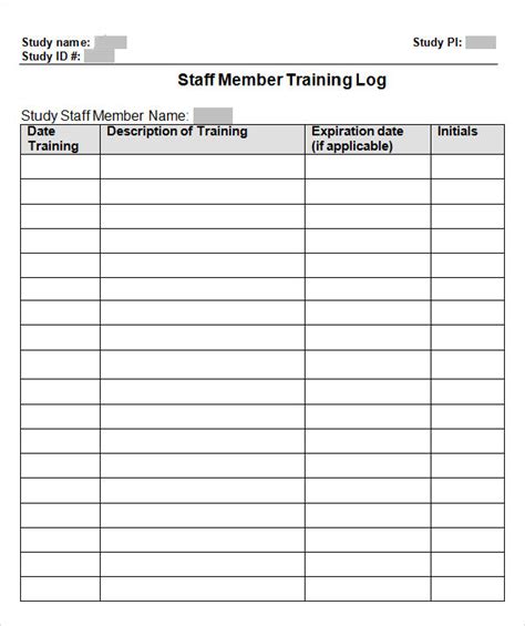 Printable Employee Training Log Template PDF