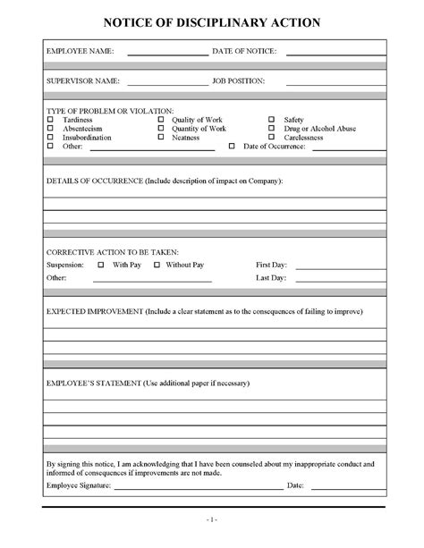 Printable Employee Write-Up Form Template