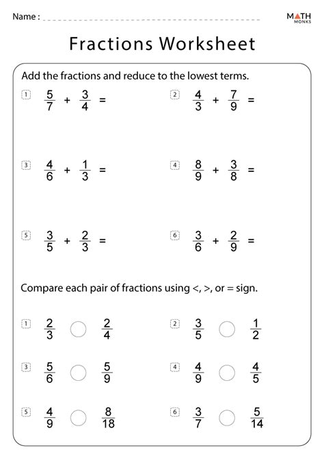 Printable fraction worksheets for 5th grade