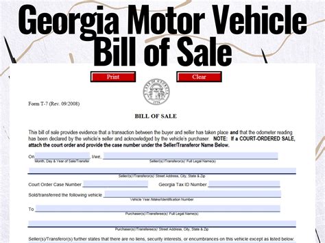 Printable Georgia Auto Bill of Sale