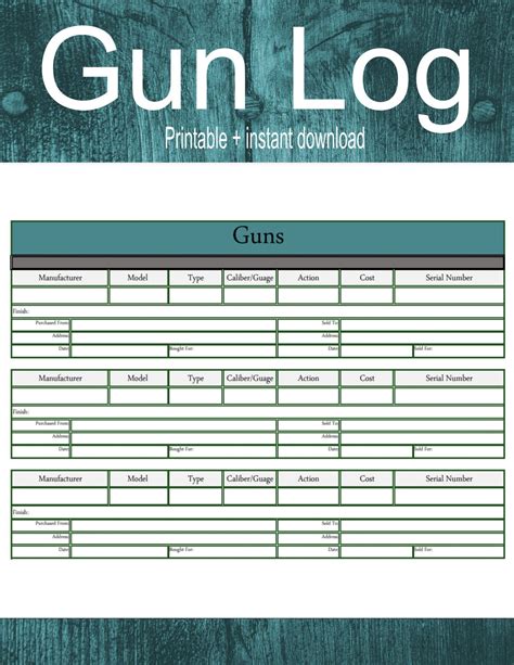 Printable gun inventory template