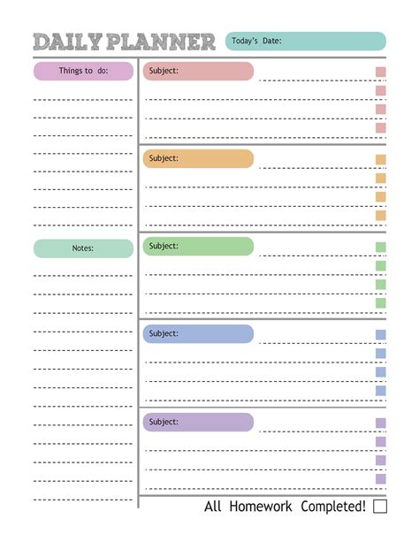 Printable Homework Planner Template