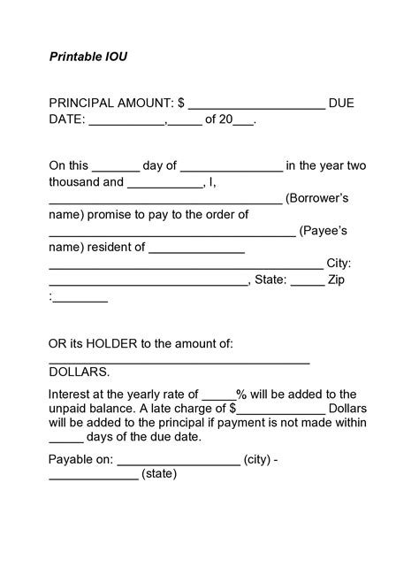 Printable IOU Templates for Family