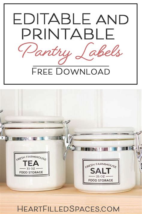 Printable labels for kitchen organization