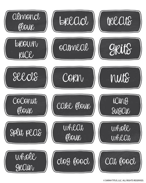 Printable labels for kitchen organization templates