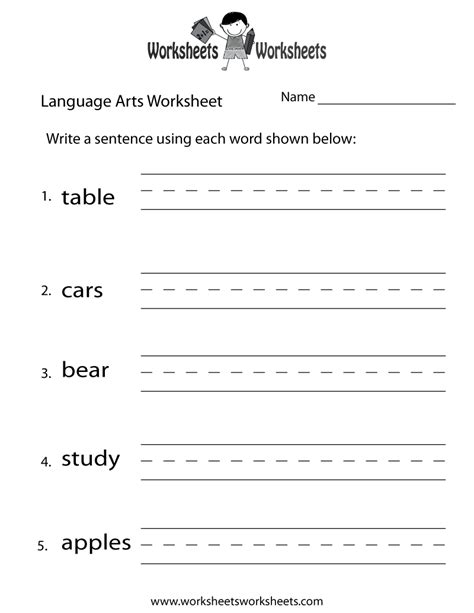 Printable language arts worksheets with a book