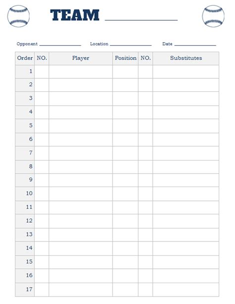 Printable Lineup Card Template