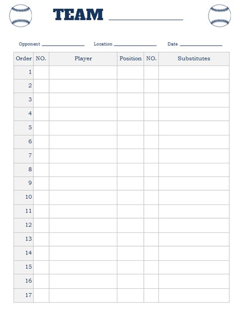 Printable Lineup Cards for Softball