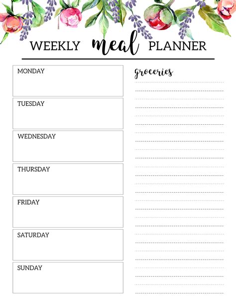 Printable meal planners