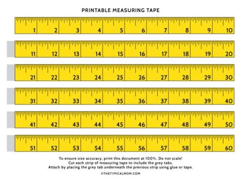 A printable measuring tape template with inch markings