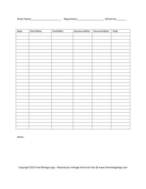 Printable Mileage Log 3