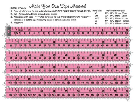 Printable mm tape measure chart