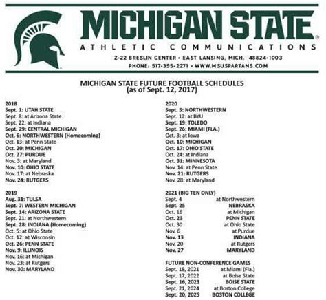 Printable MSU Football Schedule 2023