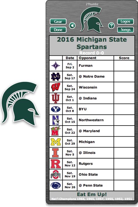 Customizable Printable MSU Football Schedule