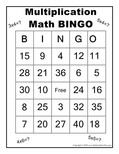 Benefits of Printable Multiplication Bingo Cards