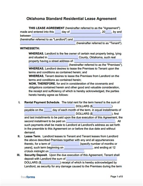 Printable Oklahoma Lease Agreement Template