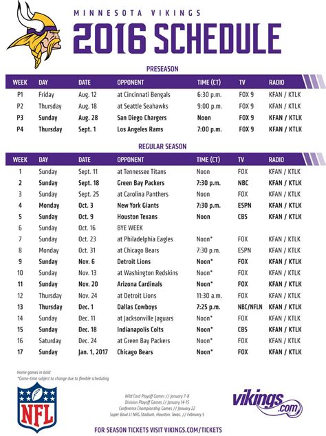 Printable PDF Vikings Schedule